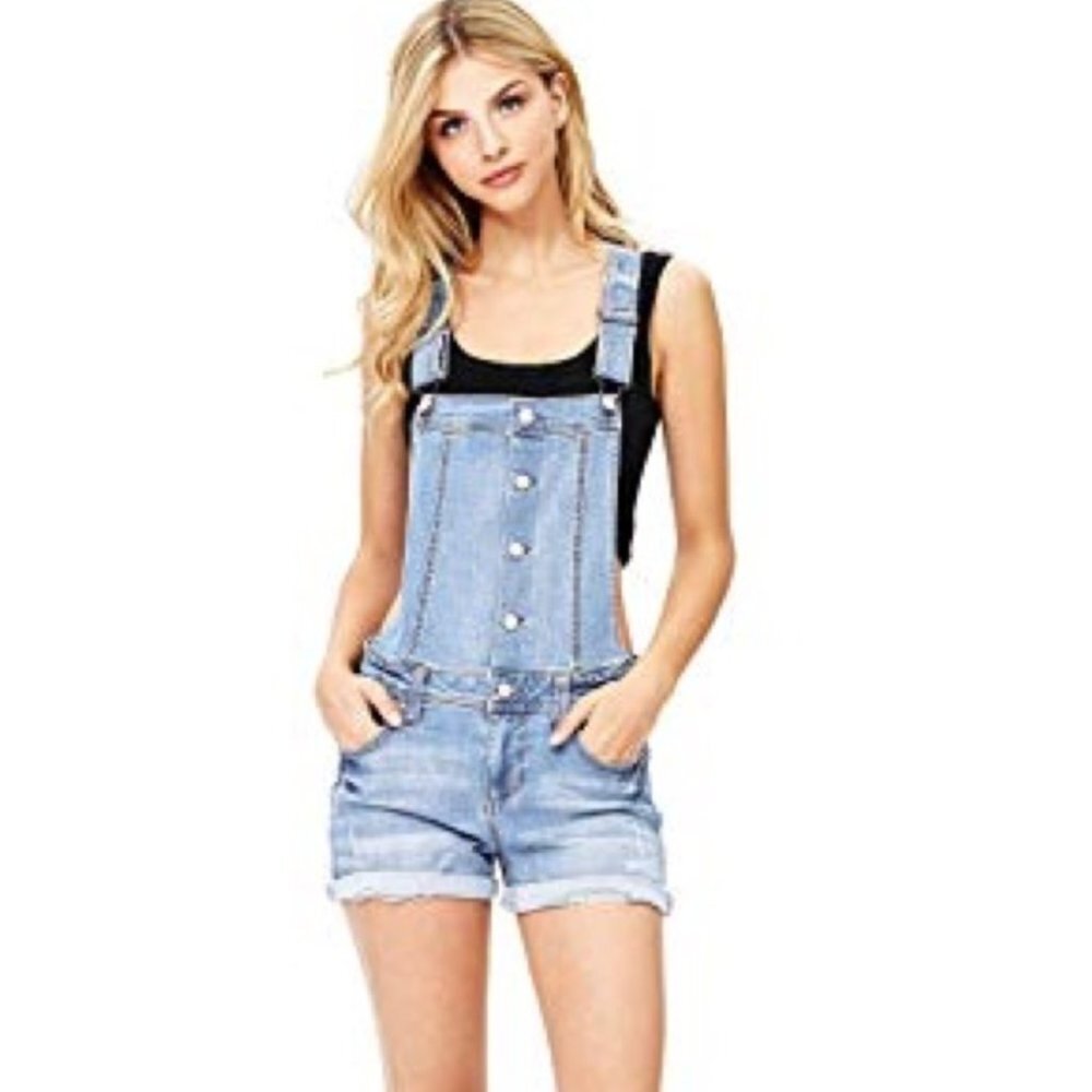 Celebrity Pink Girls Kaliko Rolled-Cuff Jeans Denim Short Overall Jumpsuit Sz 12